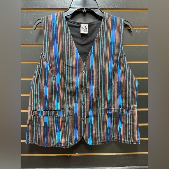 Vintage Woven Ikat Stripe Button Vest – Size Large - Picture 1 of 5